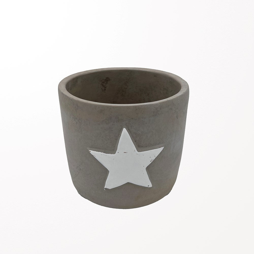 Cache-pot 6 po en ciment gris motif d'étoiles blanches