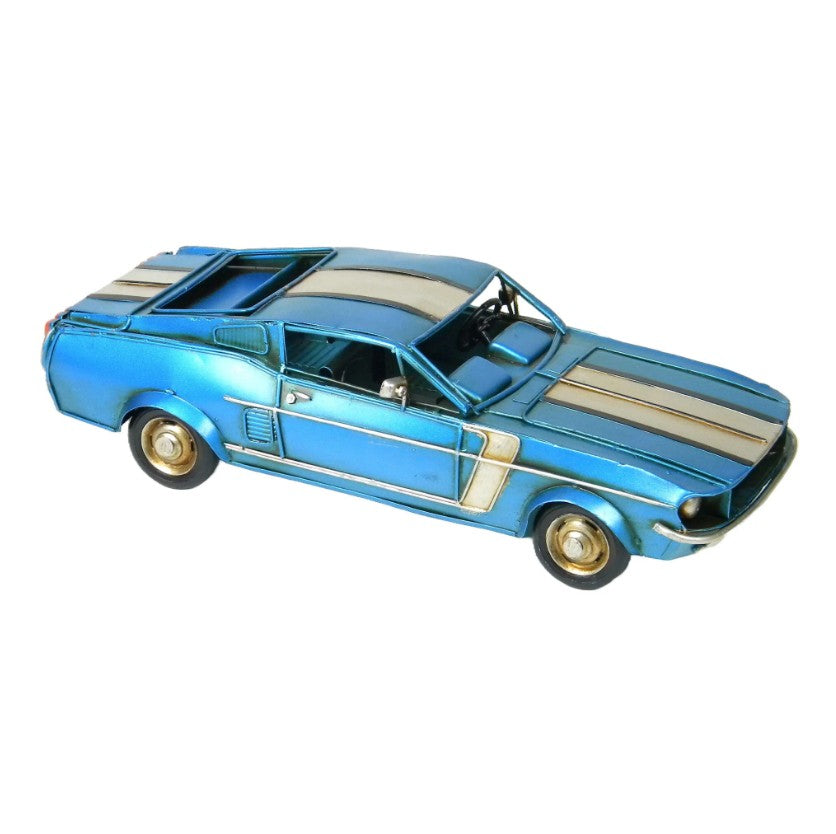 Voiture Mustang CJ Cobra vintage 12,5 po x 5 po x 3,5 po bleue et blanche