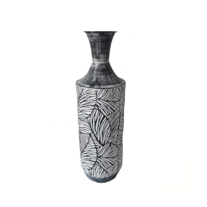 Vase 8 po x 25 po motif feuille noir et blanc