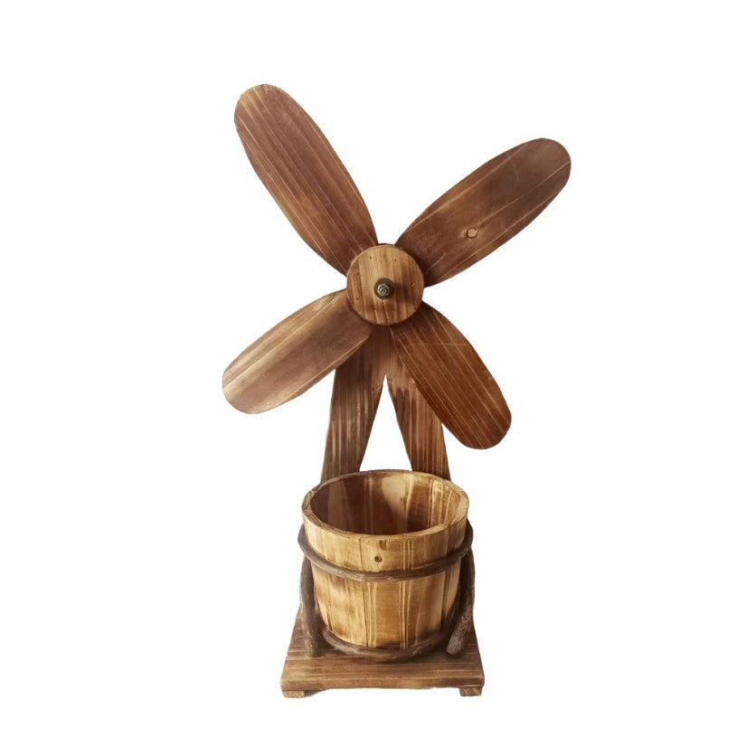 Cache-pot en bois avec éolienne 7 po x 7 po x 20 po
