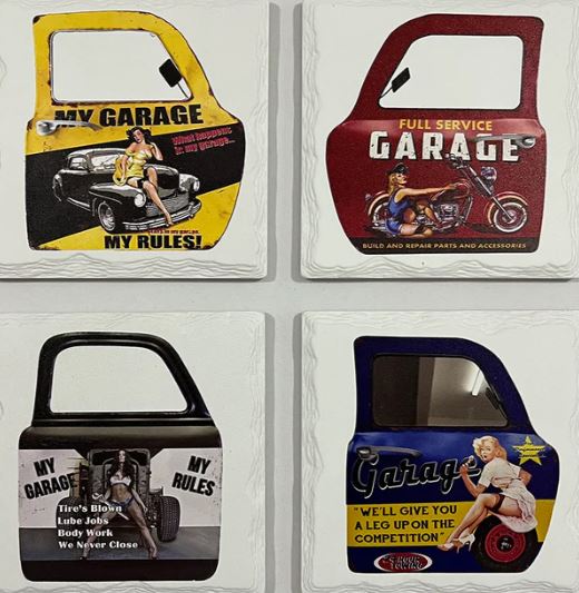 Ensemble de 4 sous-verres 4 po x 4 po avec images porte d'auto antique