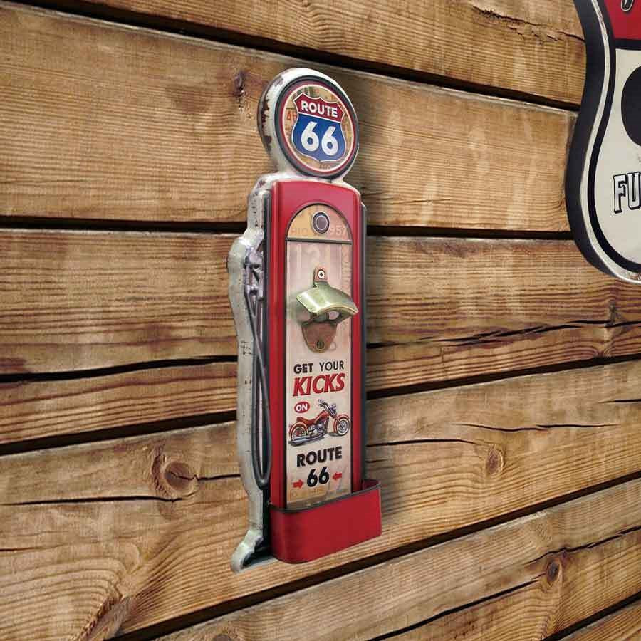 Plaque murale ouvre-bouteille en métal Route 66 rouge