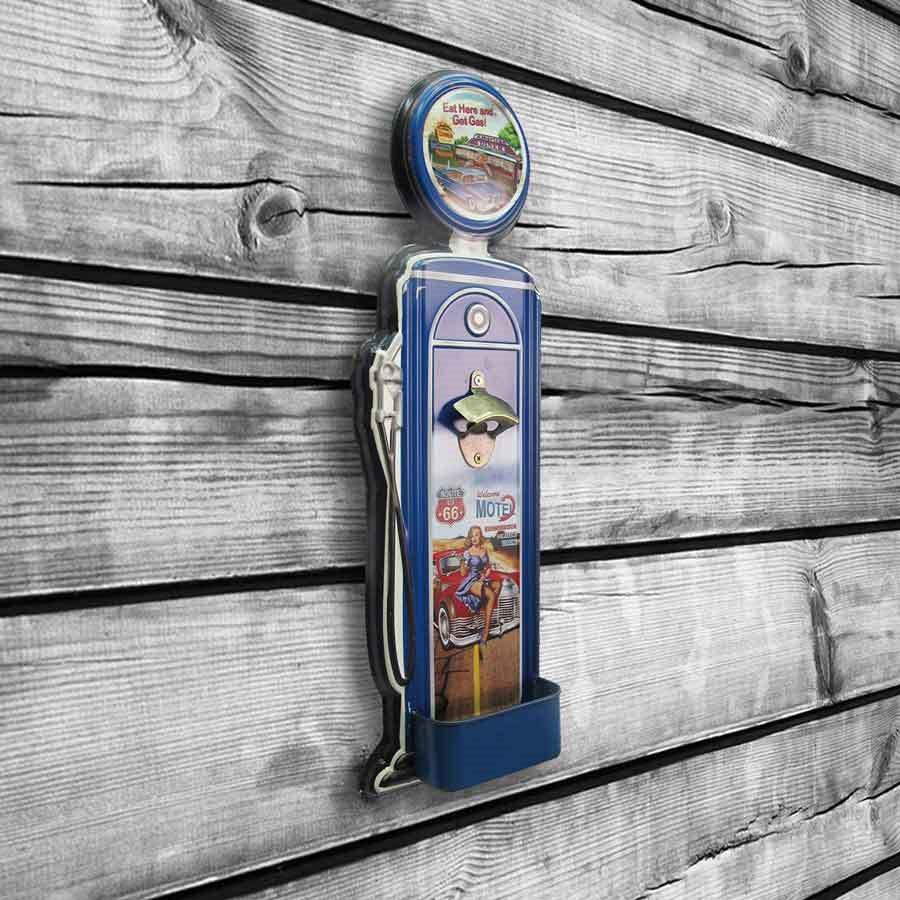 Plaque murale ouvre-bouteille en métal Route 66 bleu