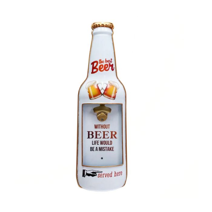 Plaque murale ouvre-bouteille 5 po x 18 po "the best beer"