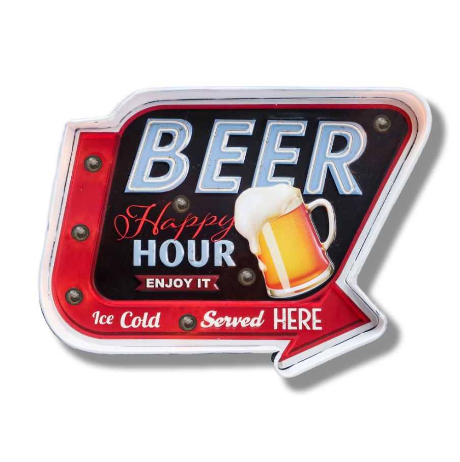 Plaque DEL 12 po x 2 po x 10 po Beer Happy Hour