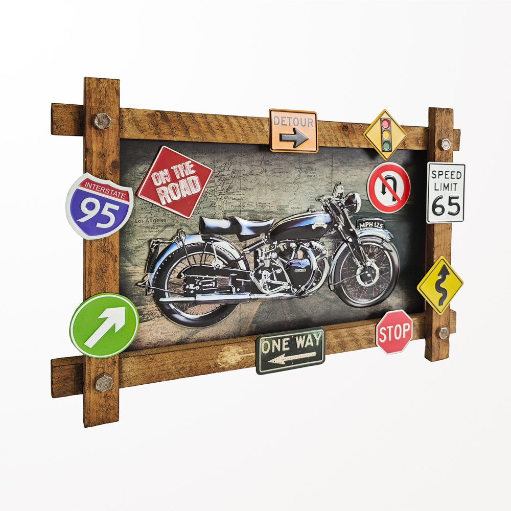 Affiche 23,25 po x 16 po Motocyclette cadre en bois