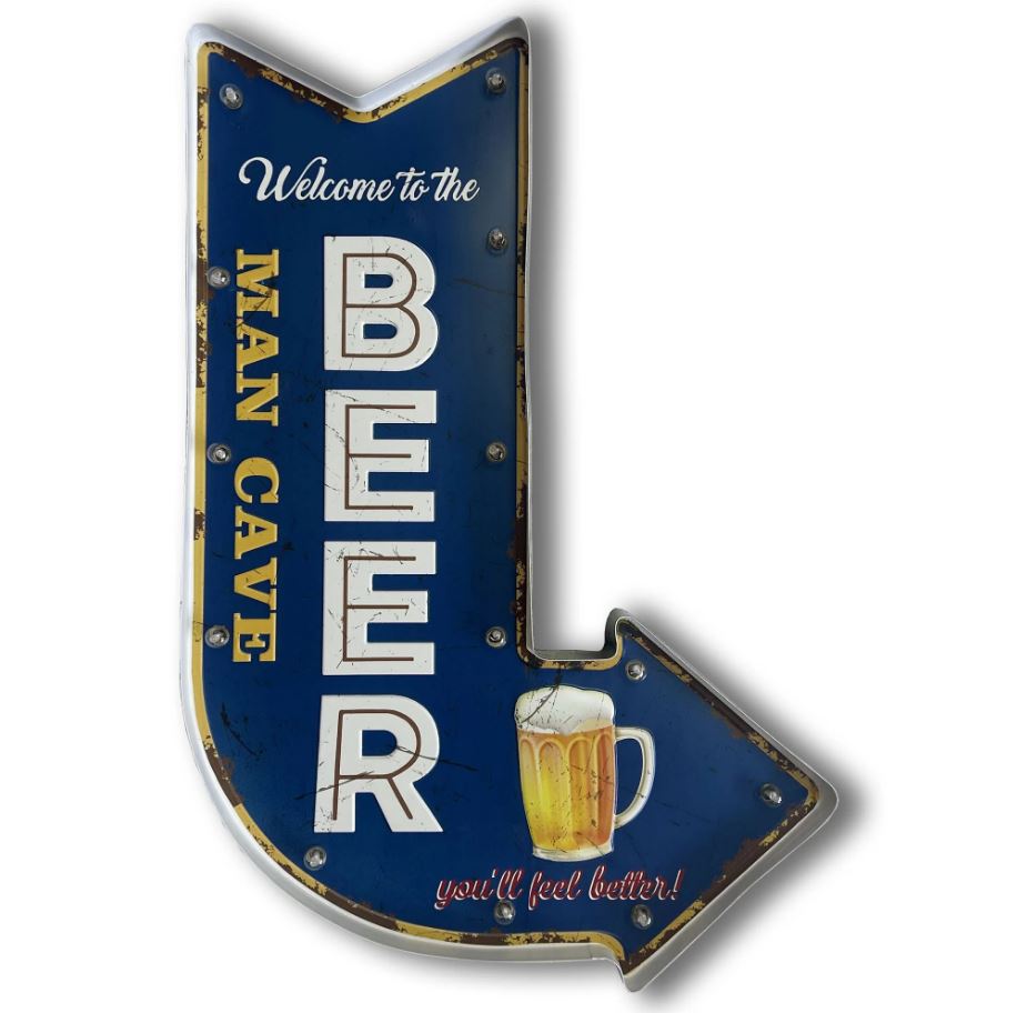 Plaque métal DEL flèche bleue 24,5 po x 2 po x 16,5 po Beer