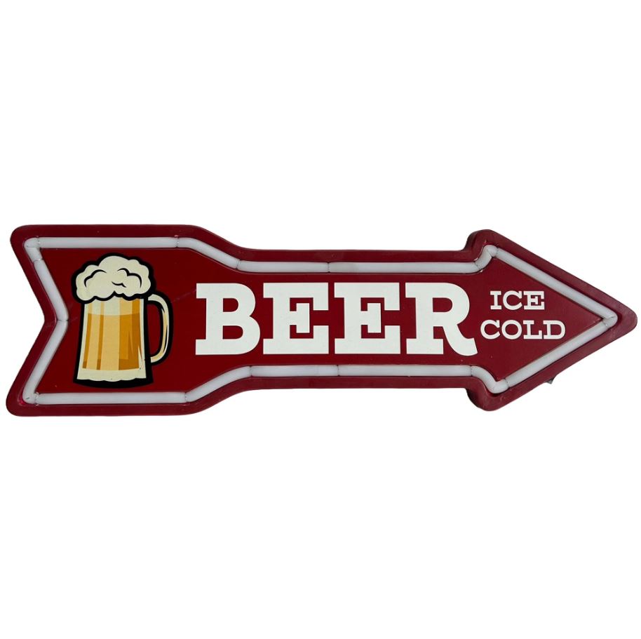 Plaque DEL flèche rouge 19,5 po x 6 po Beer