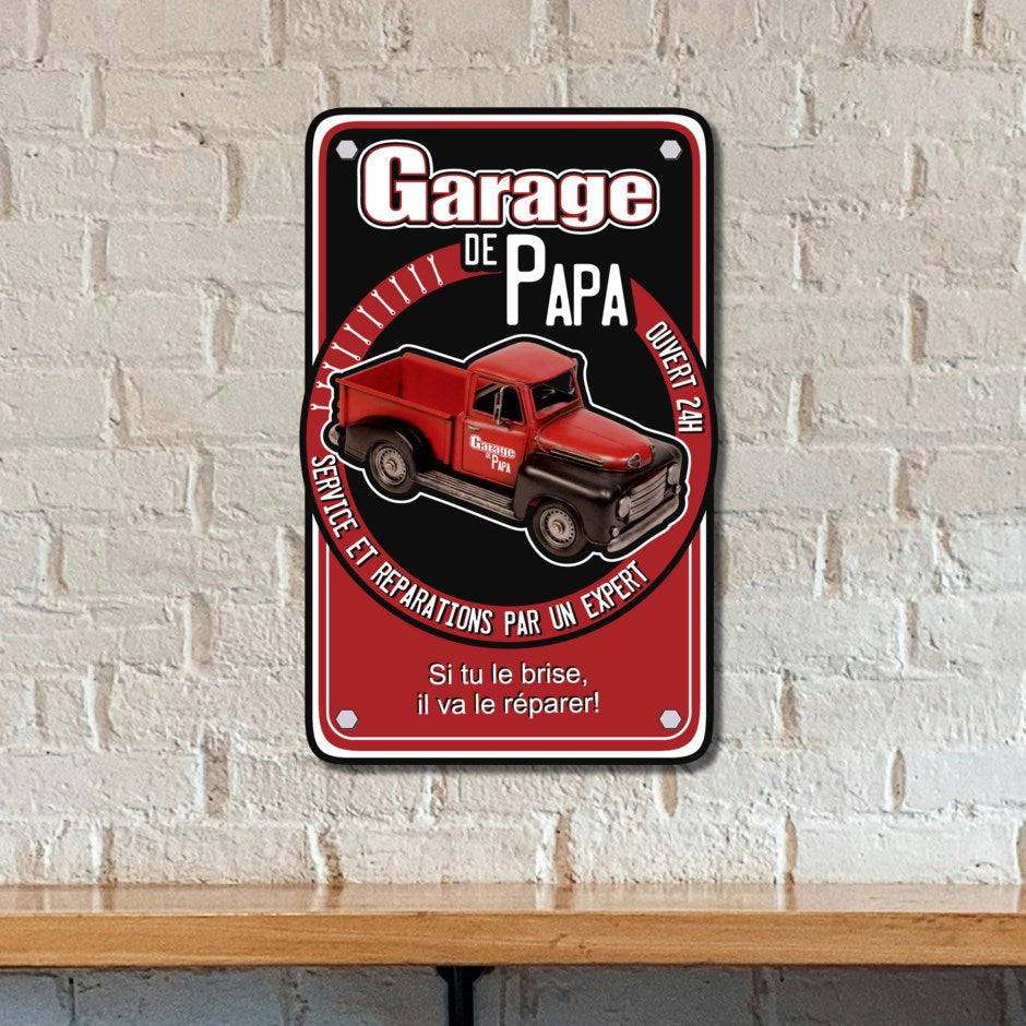 Plaque métal 12 po x 18 po garage de papa