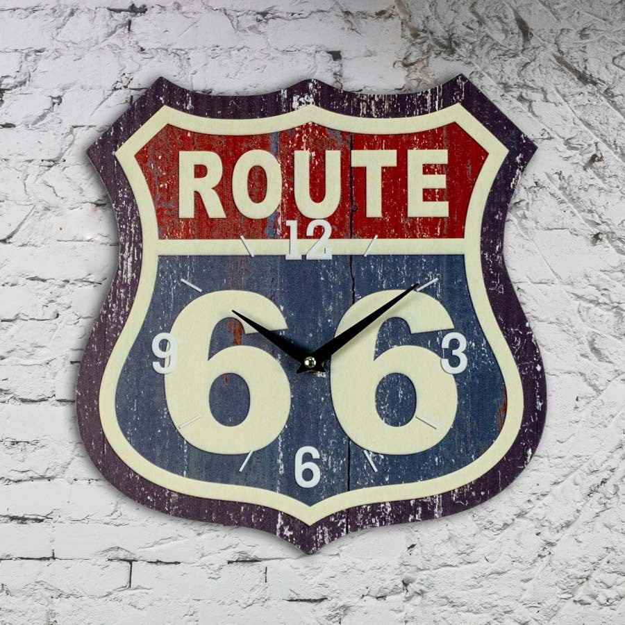 Horloge murale Route 66 12 po bleu et rouge