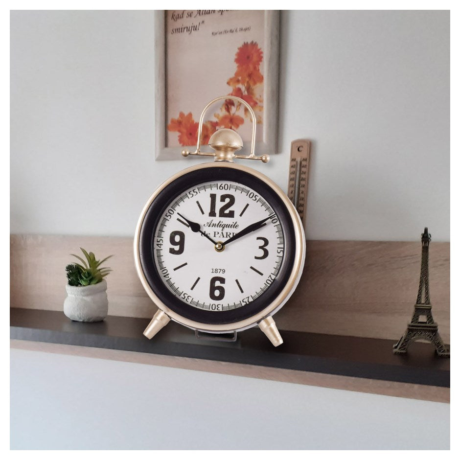 Horloge de table ronde "antiquité de Paris 1879" 7 po noir et argent