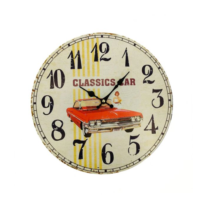 Horloge murale 13 po beige "Classic Car"
