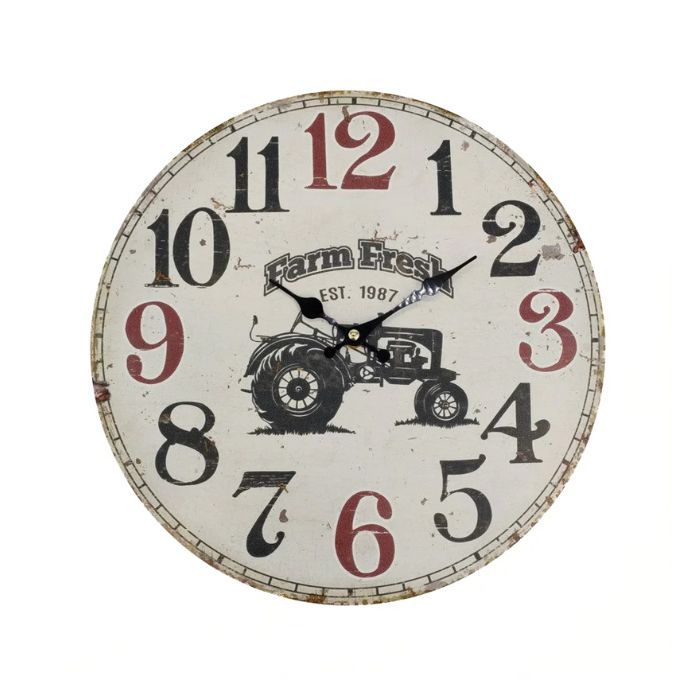 Horloge murale 13 po beige tracteur "Farm Fresh"