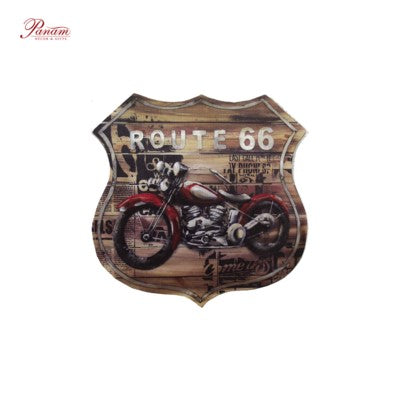 Plaque murale en bois 17 po motocyclette rouge route 66