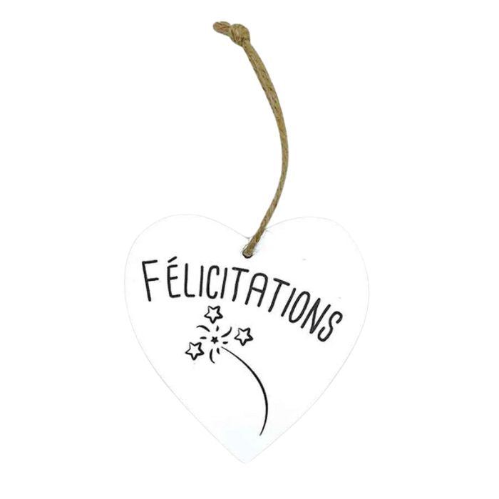 Coeur avec corde 4 po x 6 po "félicitations"