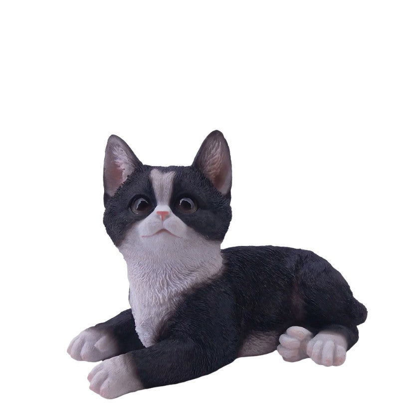 Chat noir et blanc couché 7,25 po x 4,25 po x 5 po