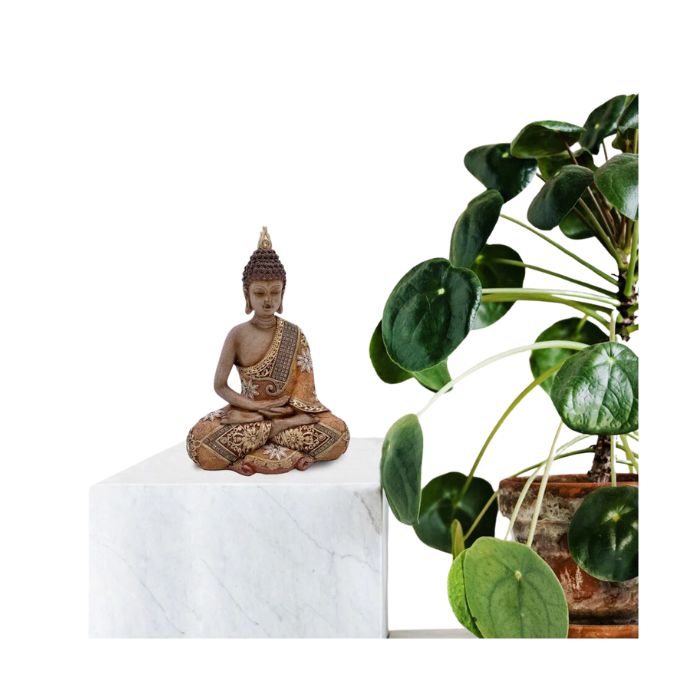 Bouddha assis en résine 6 po x 8 po