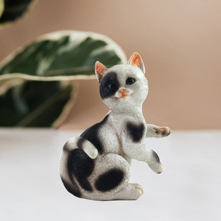 Chaton décoratif en résine gris et blanc