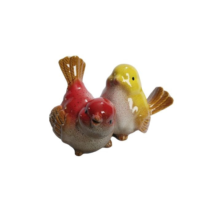 Oiseaux décoratifs en céramique rouge et jaune 6 po x 4 po x 4 po