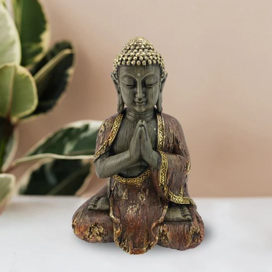 Bouddha bronze et or assis qui prie 4 po x 3 po x 6 po