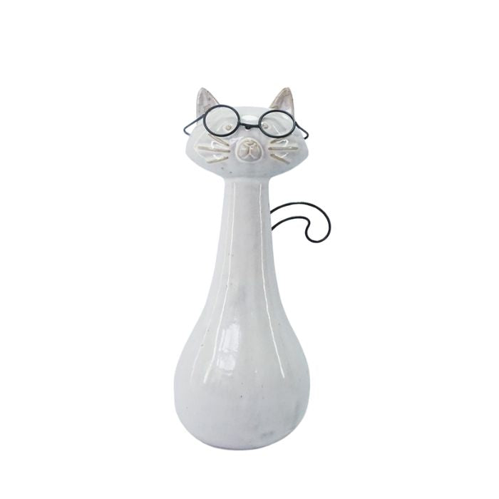 Chat blanc à lunettes 4 po x 3 po x 8 po