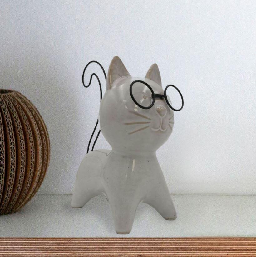 Chat décoratif en céramique avec des lunettes
