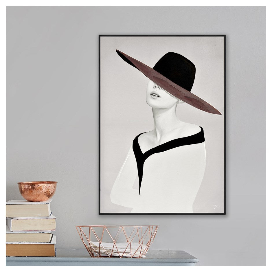 Tableau 24 po x 36 po femme avec chapeau