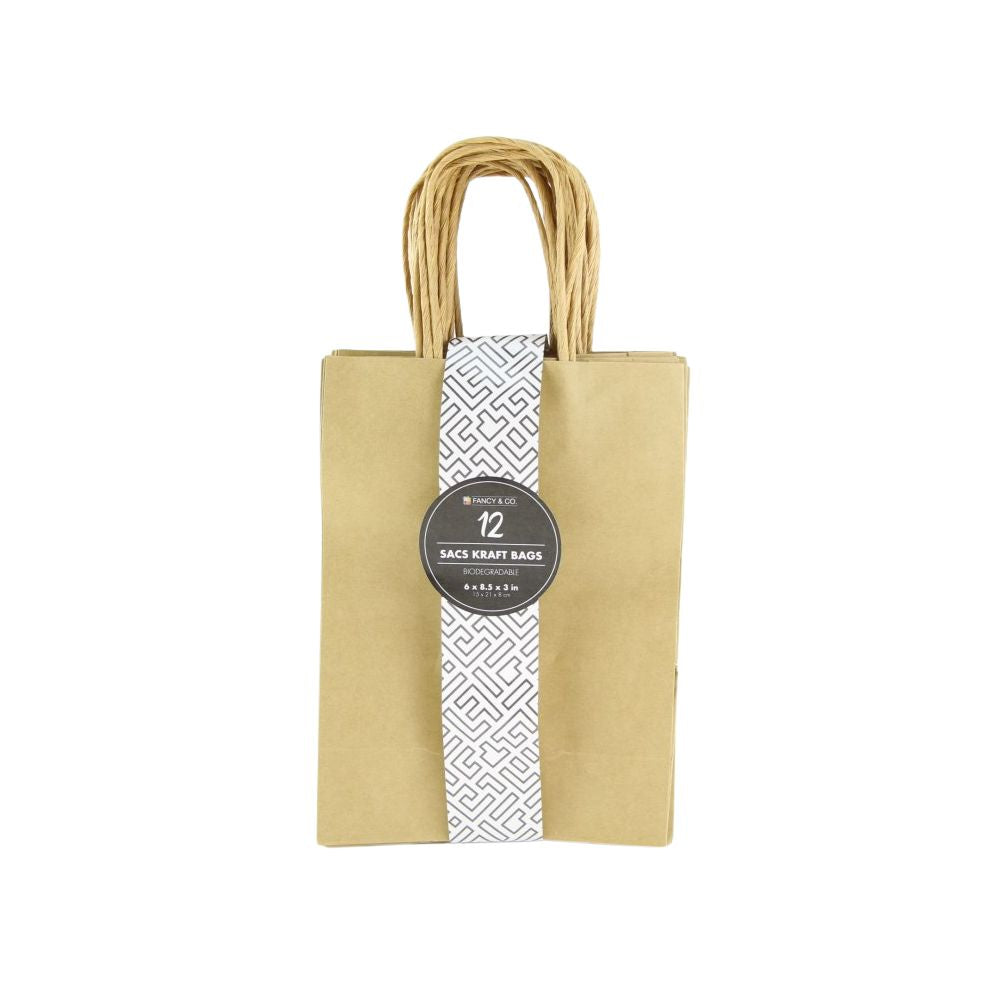 Sac cadeau petit 6 po x 8,5 po papier kraft (paquet de 12)