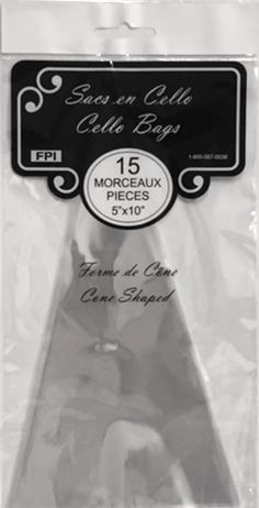 Sac cello cône transparent 5 po x 10 po (paquet de 15)