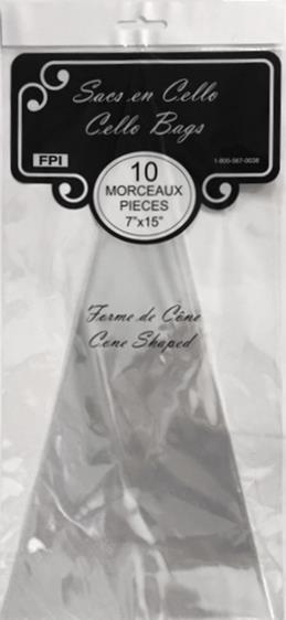 Sac cello cône transparent 7 po x 15 po (paquet de 10)
