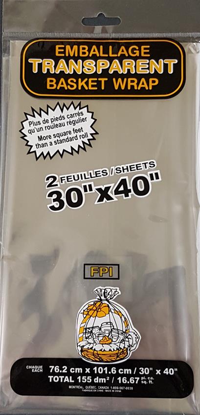 Emballage transparent 2 feuilles 30 po x 40 po clair