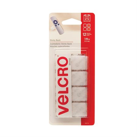 Velcro autocollant carré 0,875 po (paquet de 12) blanc