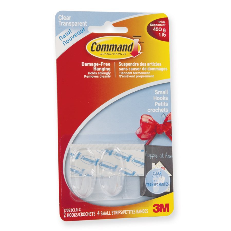 2 crochets clairs 1 lb et 4 bandes adhésives Command 3M