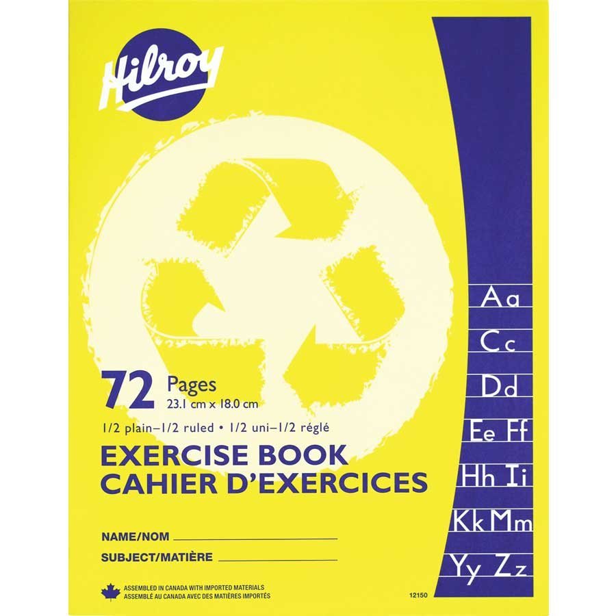 Cahier d'exercices interligné 1/2 page 7 po x 9 po 72 pages Hilroy