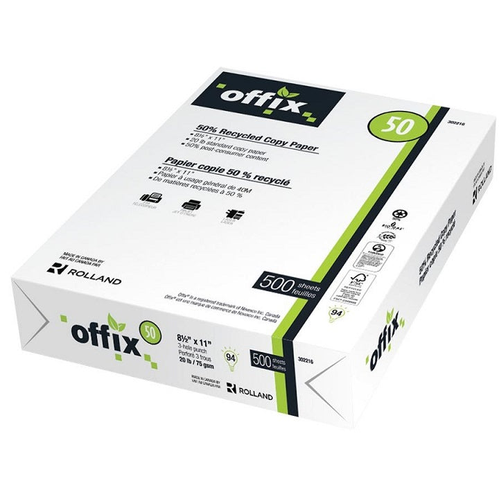 Feuille 8,5 po x 11 po blanche recyclée Offix (paquet de 500)