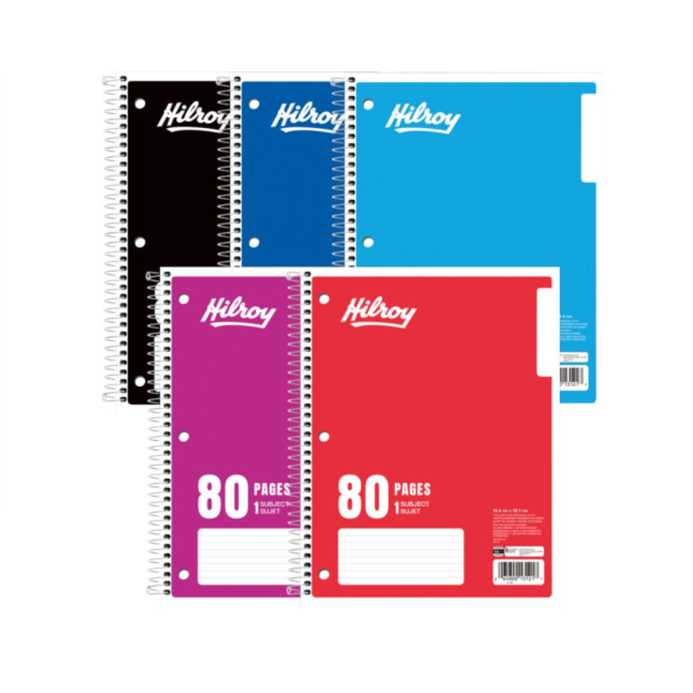 Cahier spirale 8 po x 10,5 po 1 sujet 80 pages (40 pages) Hilroy