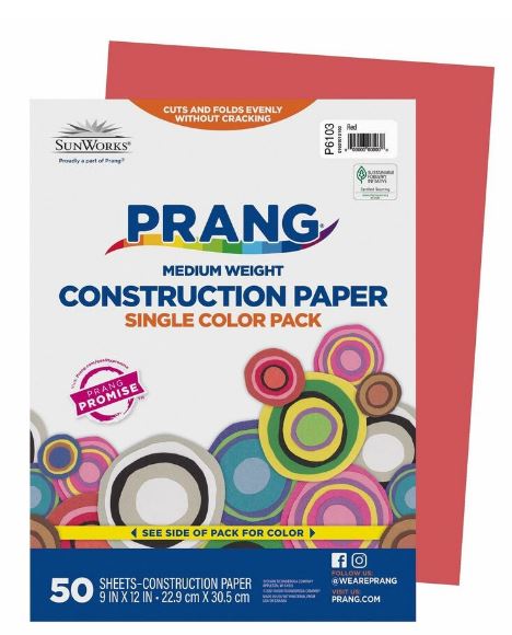 Papier construction 9 po x 12 po rouge (50 feuilles)
