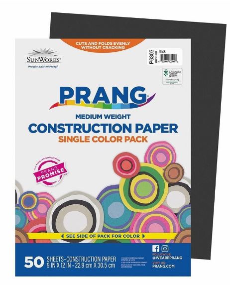 Papier construction 9 po x 12 po noir (50 feuilles)