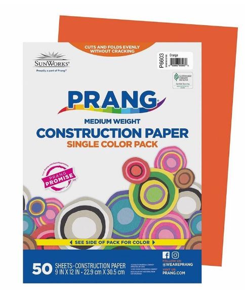 Papier construction 9 po x 12 po orange (50 feuilles)