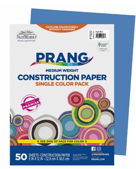 Papier construction 9 po x 12 po bleu clair (50 feuilles)