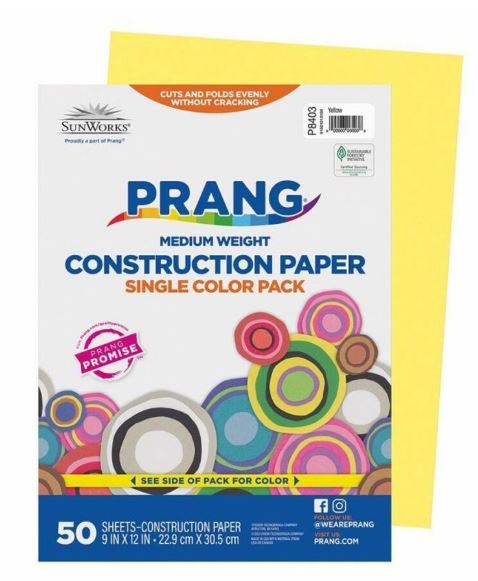 Papier construction 9 po x 12 po jaune (50 feuilles)