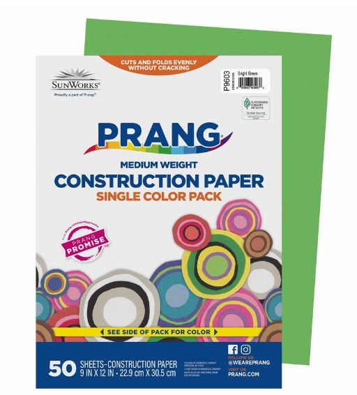 Papier construction 9 po x 12 po vert (50 feuilles)