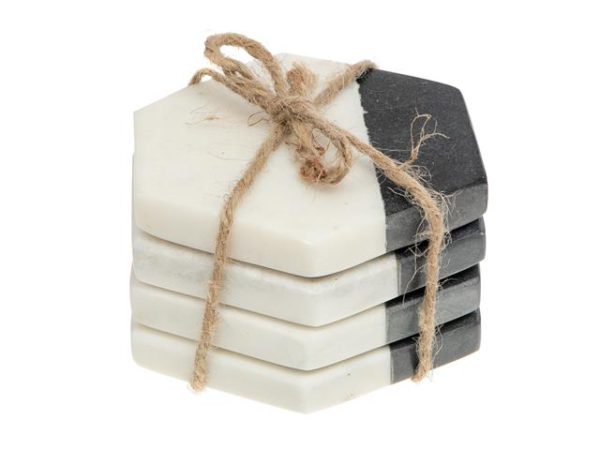 Sous-verre hexagone marbre blanc et noir (paquet de 4)