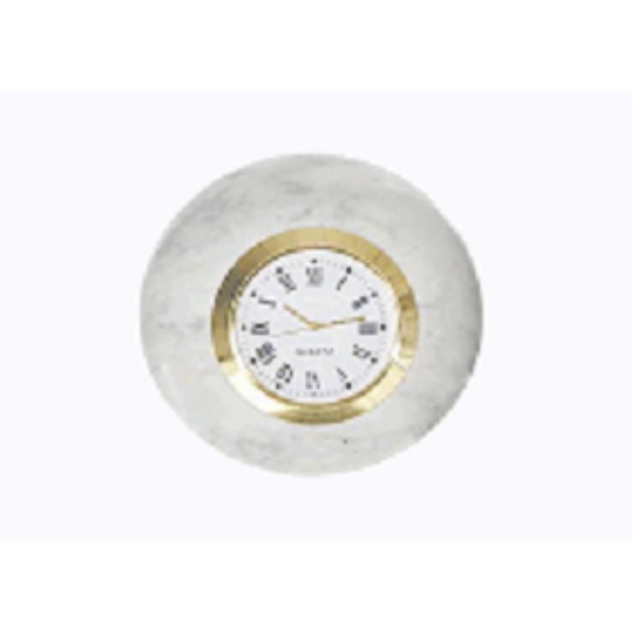 Horloge de table ronde 4,5 po marbré blanc et or