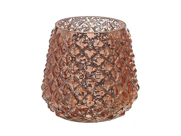 Porte-chandelle en verre à motif de diamant bronze 3,5 po