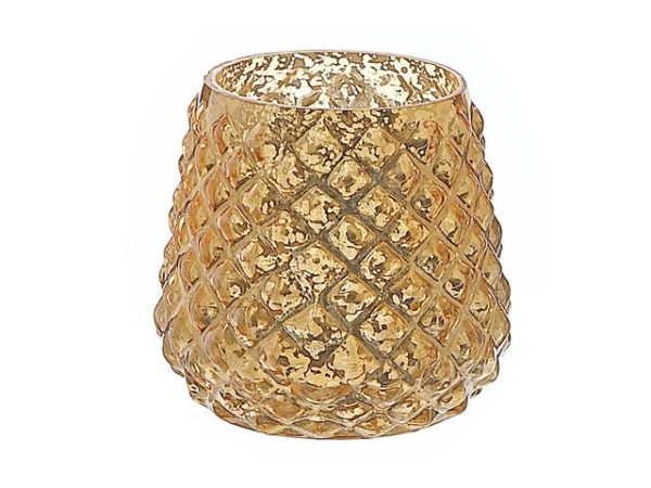 Porte-chandelle en verre à motif de diamant doré 3,5 po