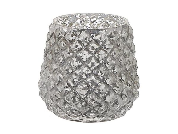 Porte-chandelle en verre à motif de diamant argent 3,5 po
