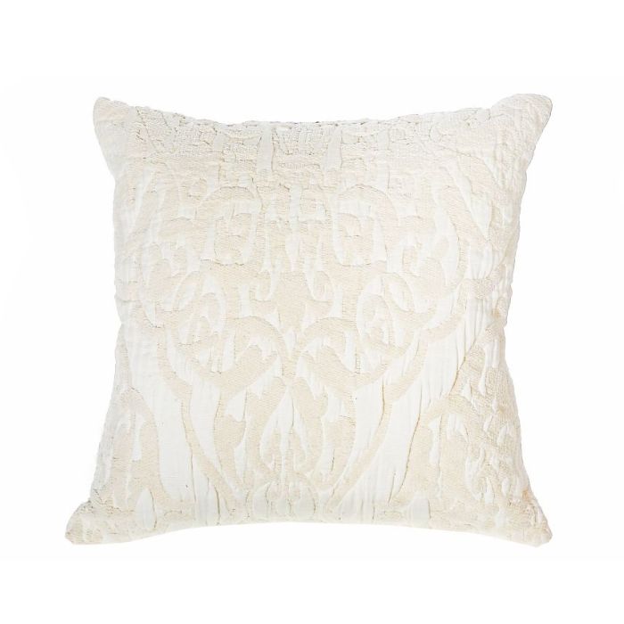 Coussin 22 po x 22 po blanc avec des motifs beige