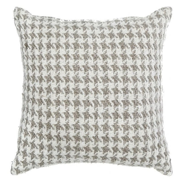 Coussin 22 po x 22 po tissu texturé motif pied de poule blanc et gris