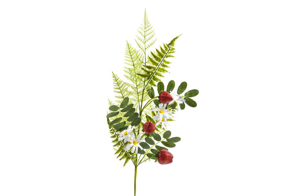 Tige de marguerites et fraises artificielles 28 po